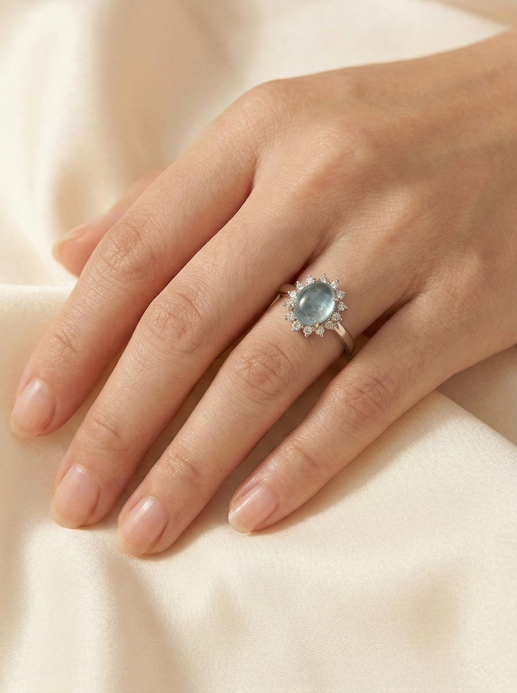 Azure Serenity Ring | Adjustable Aquamarine Open Ring | 925 Silver
